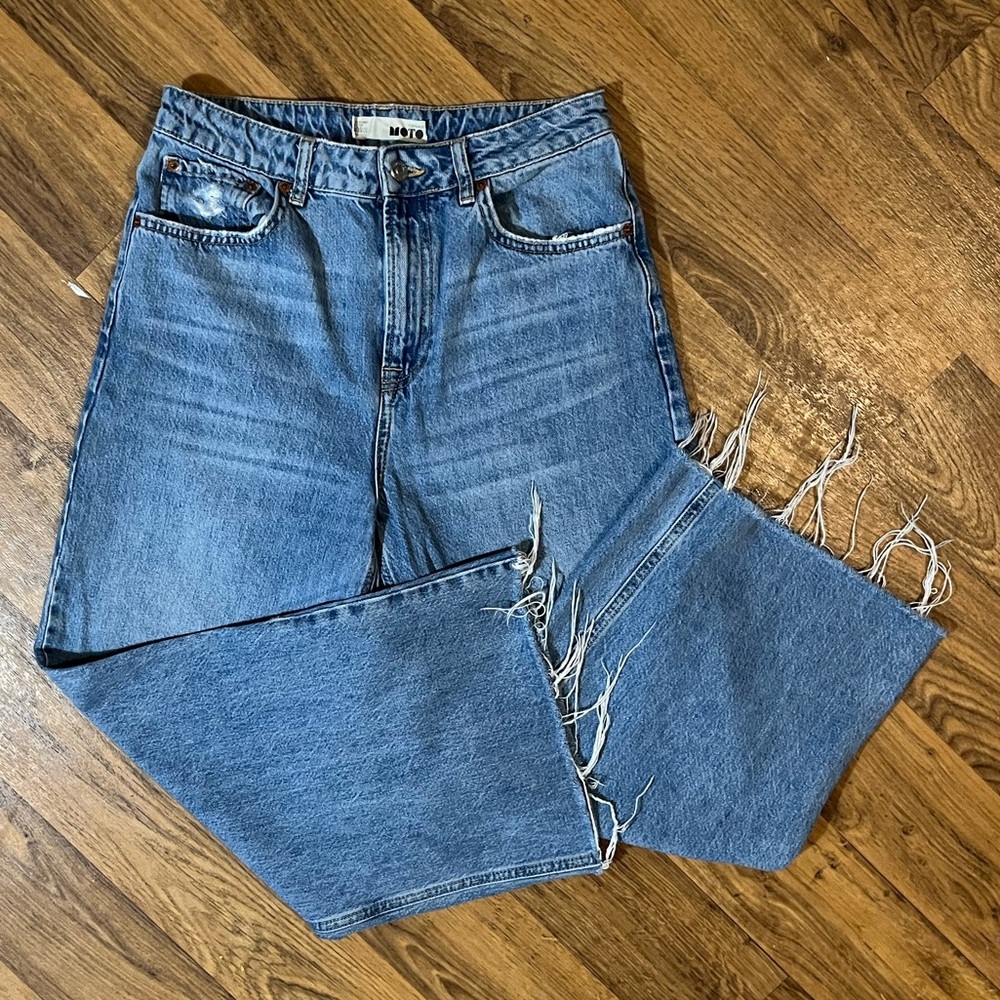 TOPSHOP MOTO Light Blue Wide-Leg Jeans